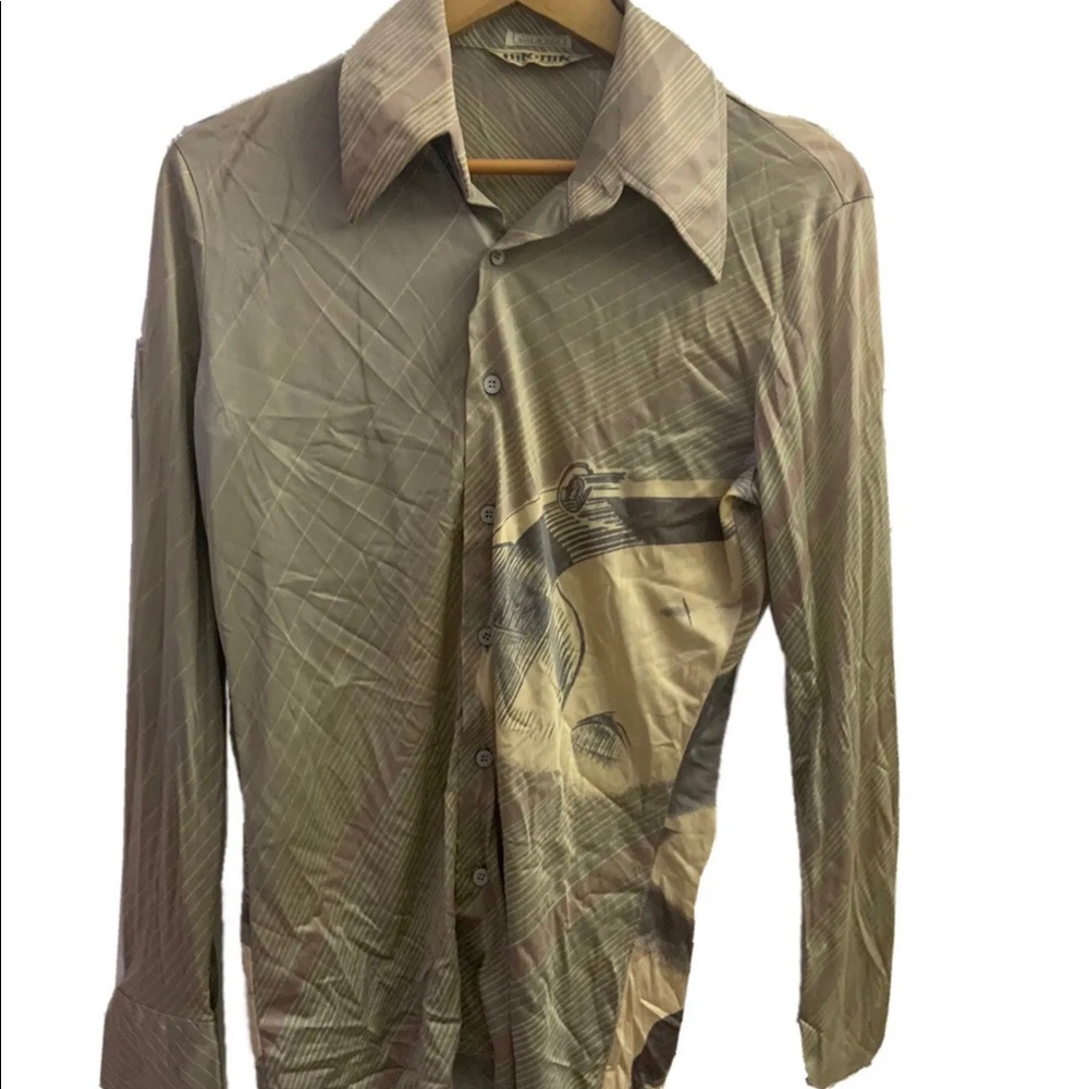 Vintage 70s Disco Button Down Shirt Nik Nik Dagger Collar Medium Made In Italy